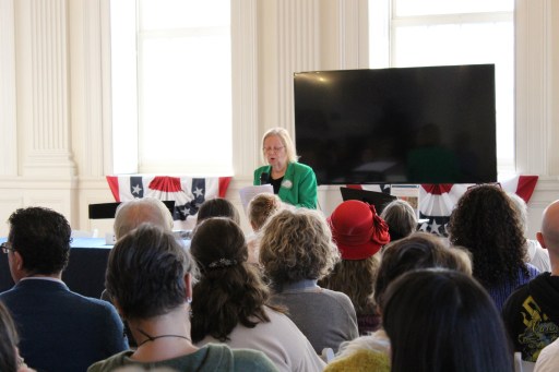 Rep. Jane Garibay addresses guests at Remembering the Innocent Victims of the Connecticut Witch Trials
